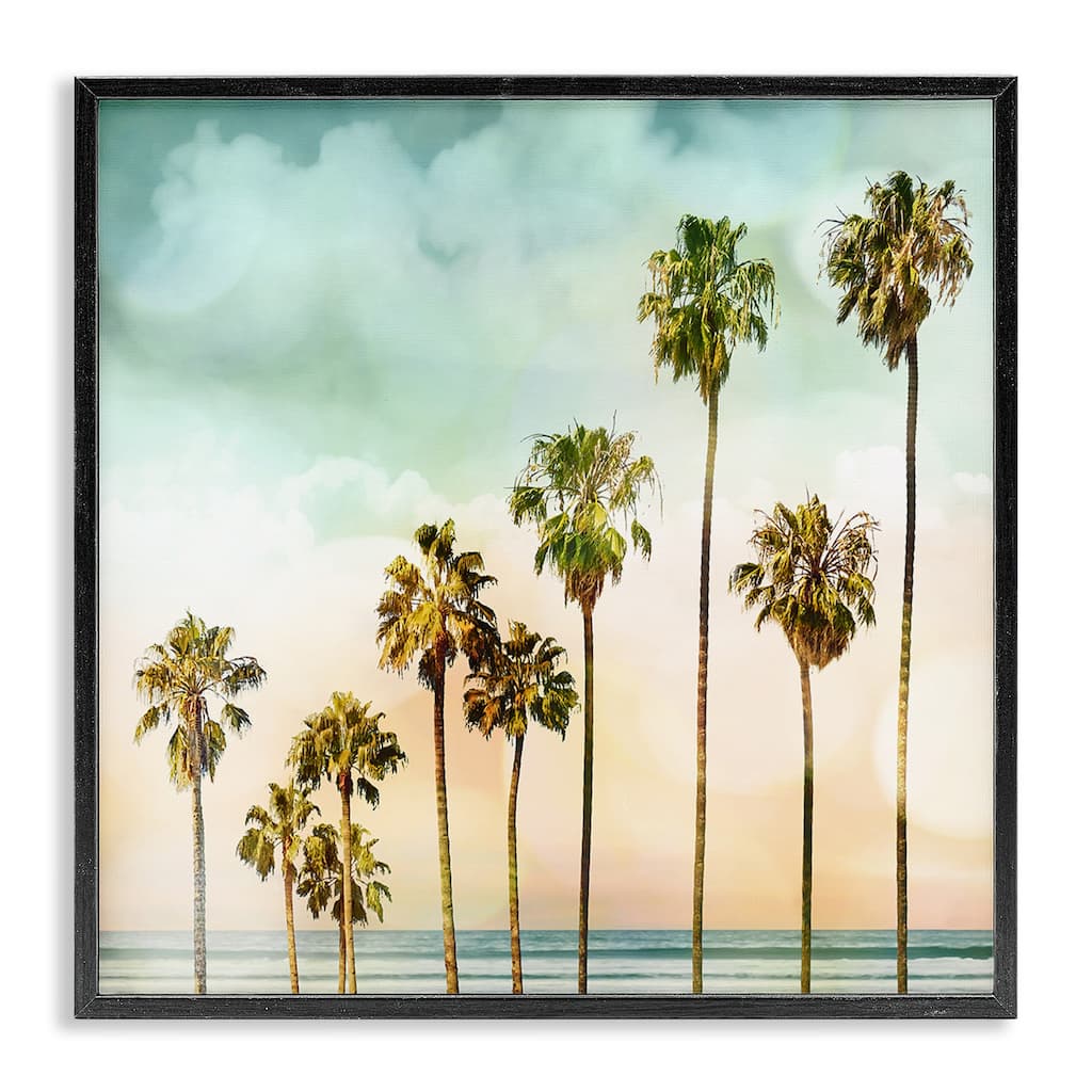 Stupell Tropical Beach Palm Trees Blue Green Sky Framed Wall Art, 12x12