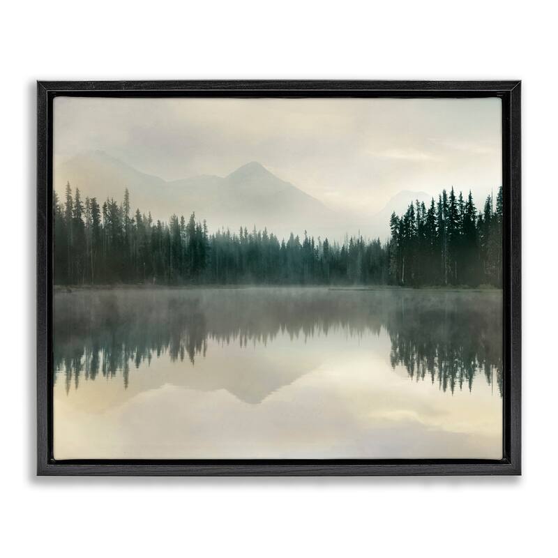 Stupell Foggy Lake Forest Landscape Soft Nature Water Reflection Floater Frame - Green