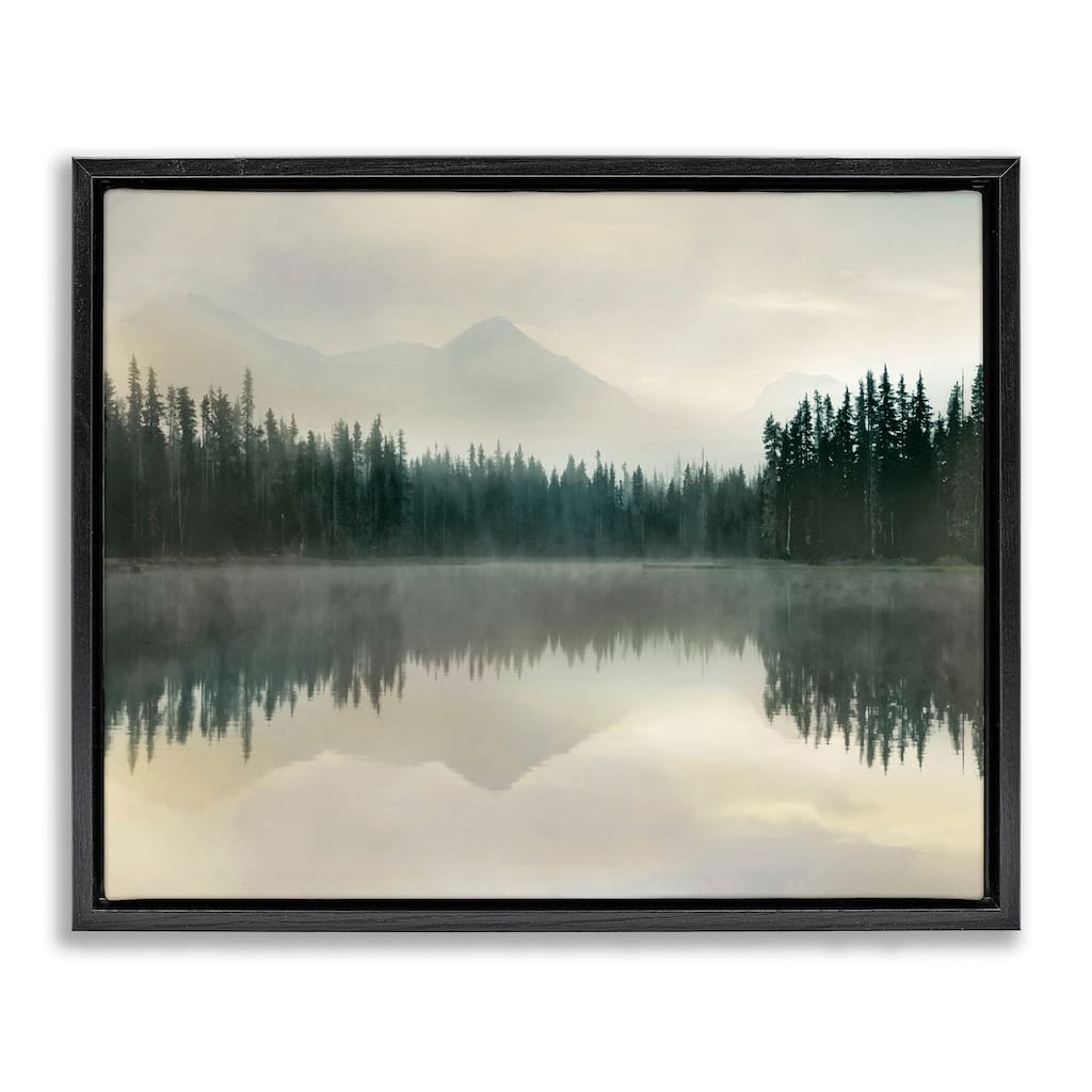 Stupell Foggy Lake Forest Landscape Soft Nature Water Reflection Floater Frame - Green