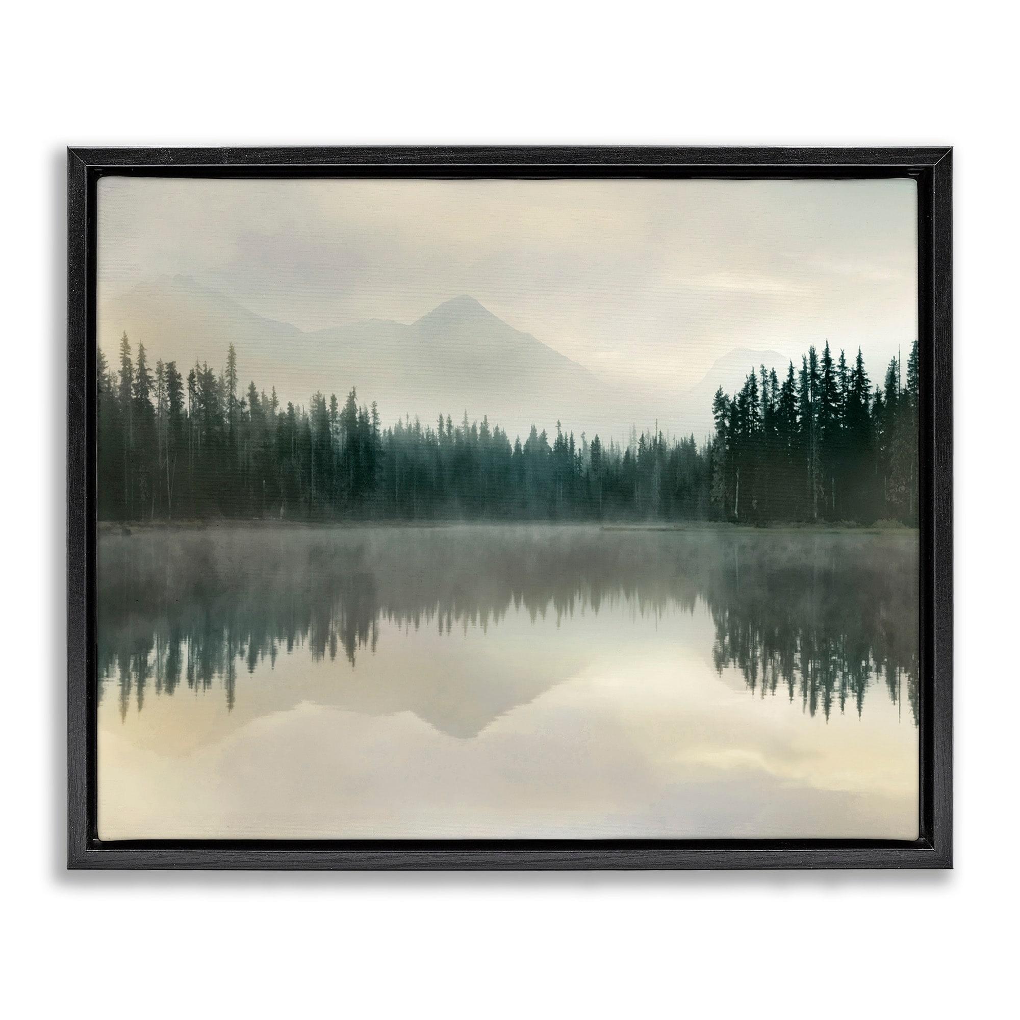 Stupell Foggy Lake Forest Landscape Soft Nature Water Reflection Floater Frame - Green