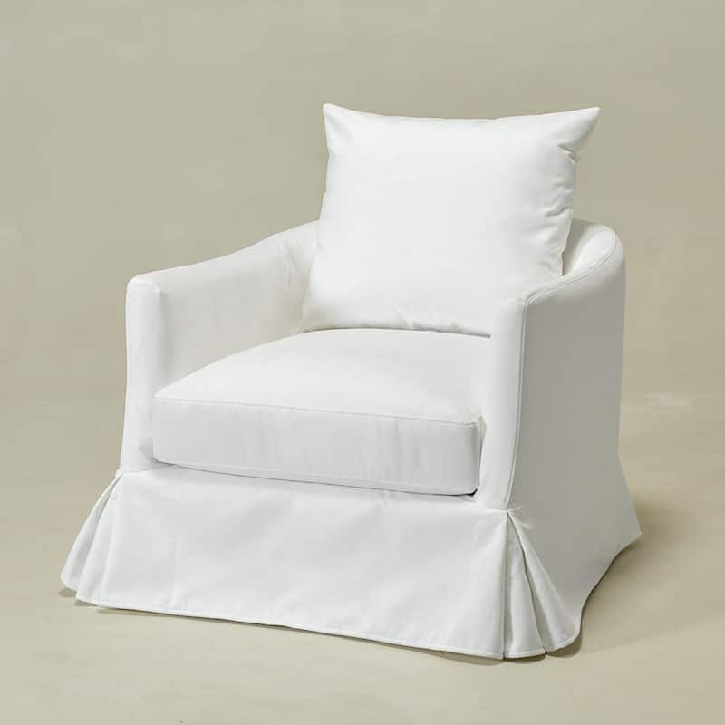 KINWELL 32" W Down Fill Upholstered Slipcovered Swivel Barrel Accent Armchair