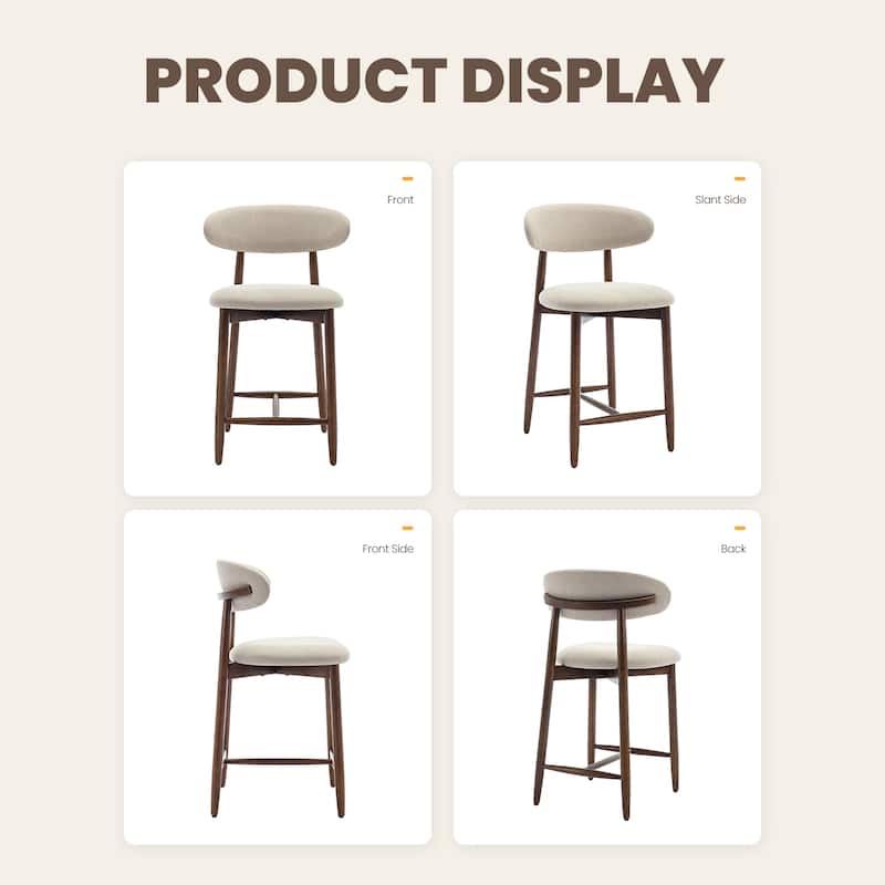 RENEWLINE Mid-Century Modern Upholstered Bar Stools with Backrest - Solid Wood Legs Counter Height Stools