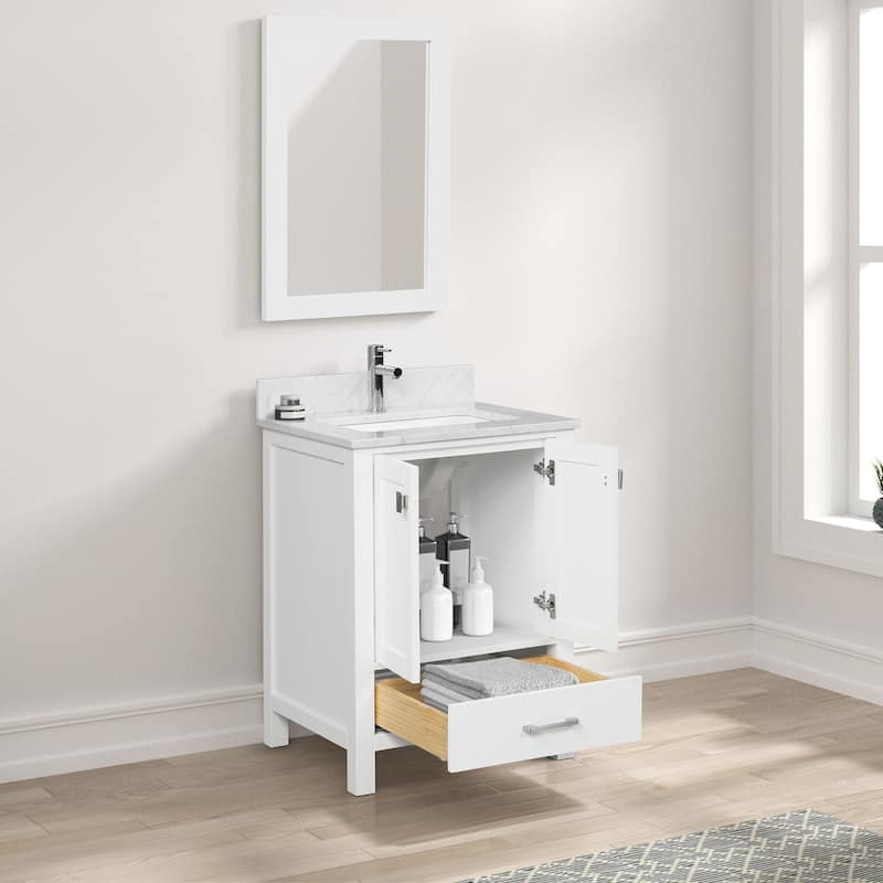 Blossom Geneva 24" Solid Wood Vanity w/ Marble Top, Sink & Mirror