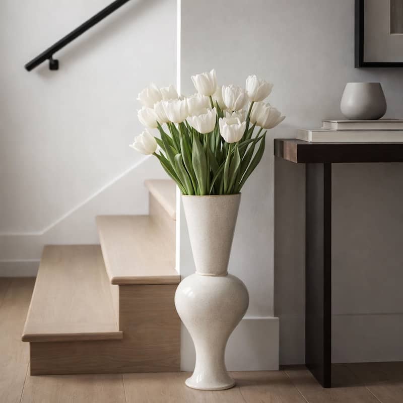 Artistic Sculptural Pedestal Tall Vase for Home Decor - Ivory