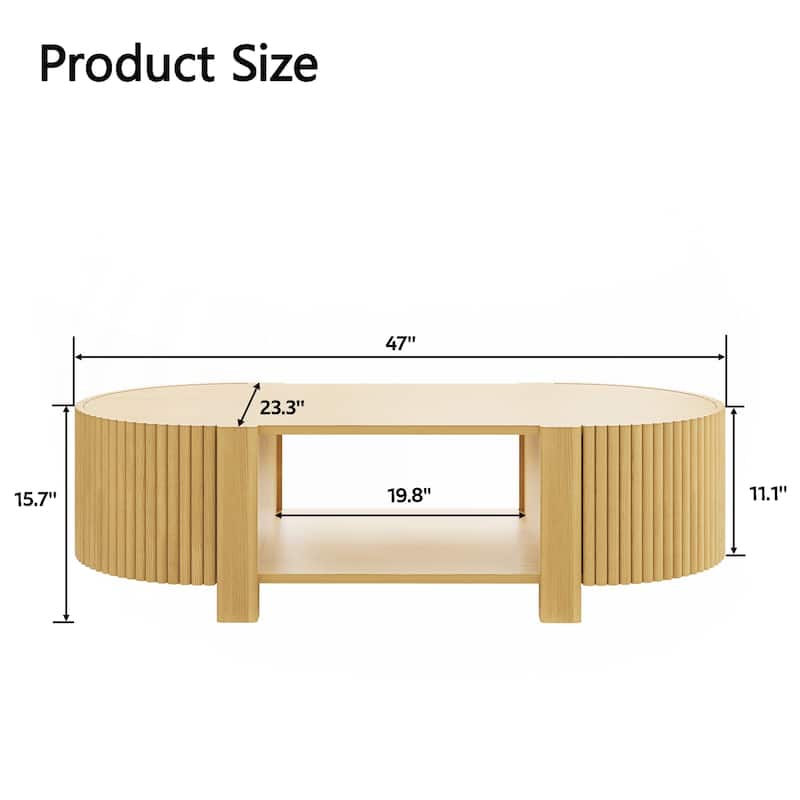 Oval Fluted Coffee Table with Storage for Living Room