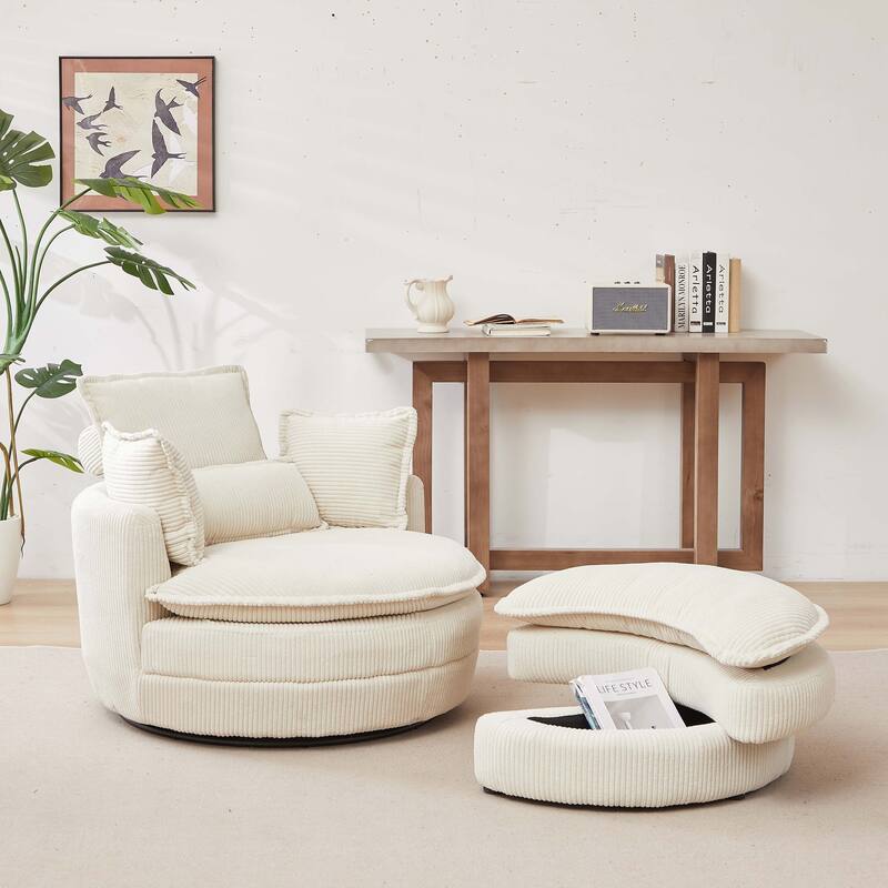 Oversized Swivel Chair with moon storage ottoman