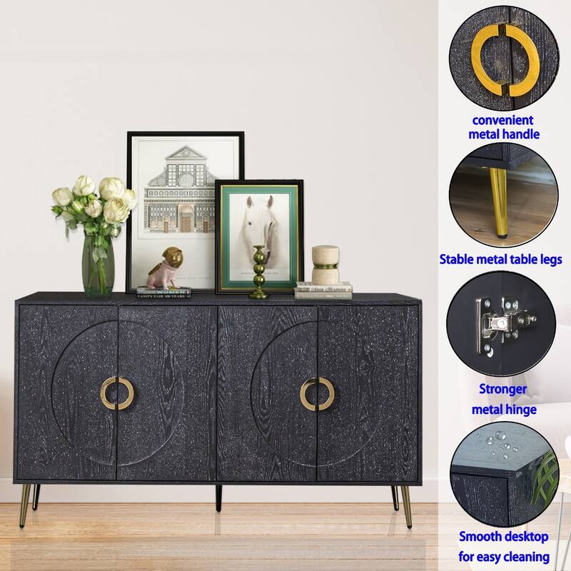 Modern Style Wood Sideboard,Buffet Sideboard with Metal Legs/Hinge,Adjustable Shelves