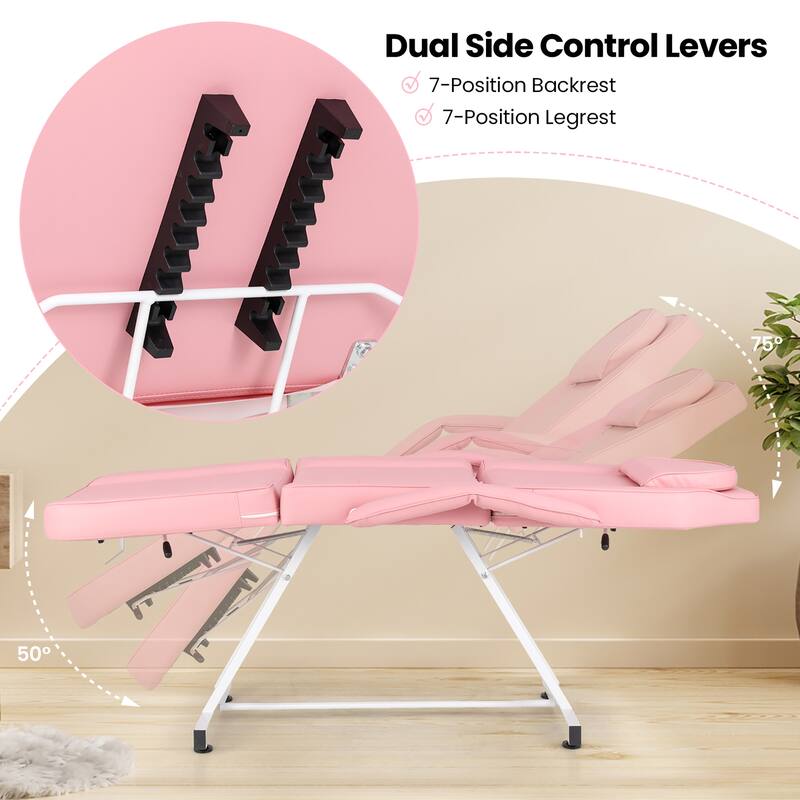 Gymax 73'' Facial Chair w/ Hydraulic Stool Adjustable Backrest &