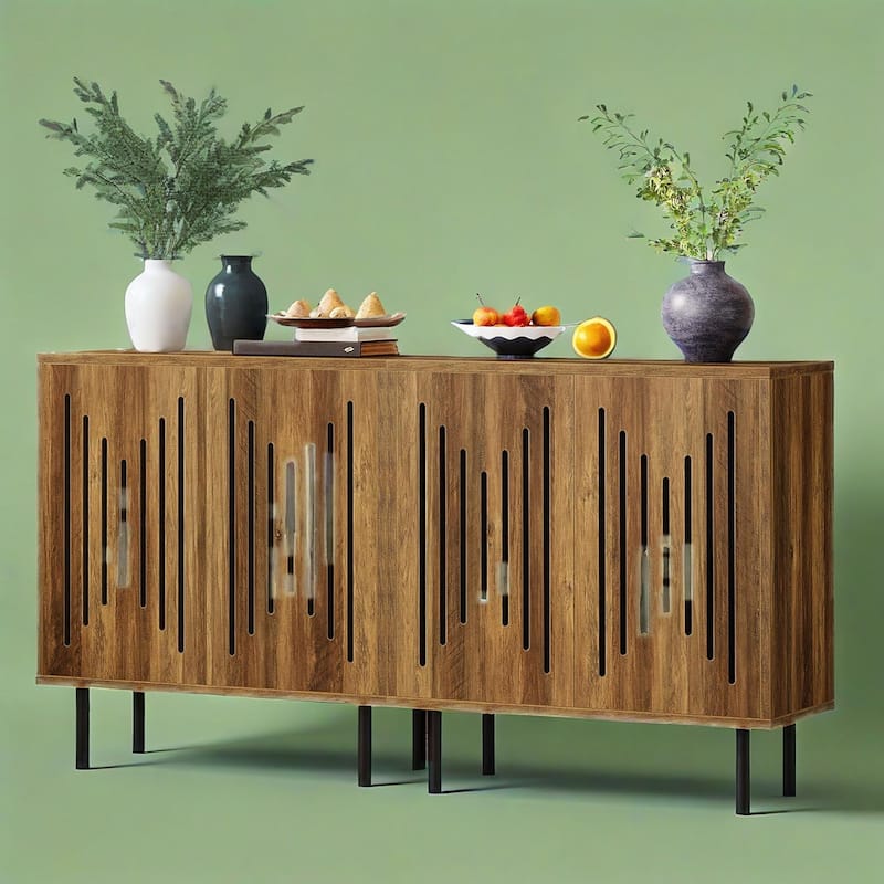 Modern Sideboard Buffet Cabinet with Adjustable Shelves and Metal Legs for Dining Room Storage - 59.05"L x 13.78"W x 31.49"H