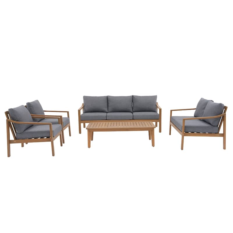 Outdoor 5 Piece Wooden Chair Set With Table And Cushion