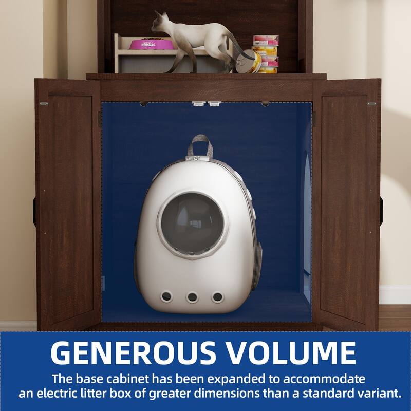 Moasis Large Hidden Cat Litter Box Enclosure Furniture with Shelves and Charge Socket