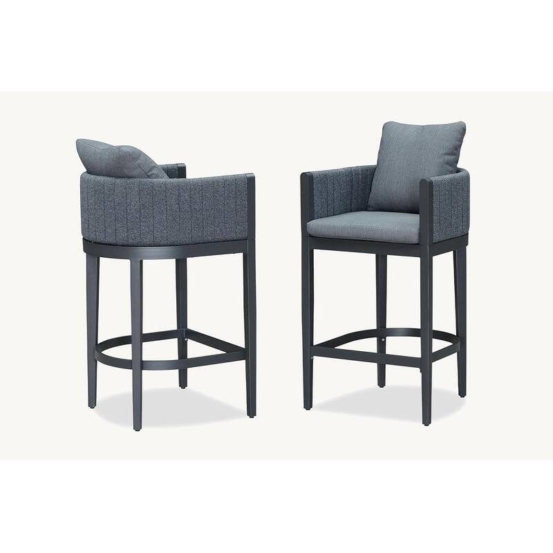 PURPLE LEAF Bar Stool Set of 2 Outdoor Rattan Bar Chair with Back Metal Bar Height Stool Wicker Barstool Dark Grey - BarHeight-Grey