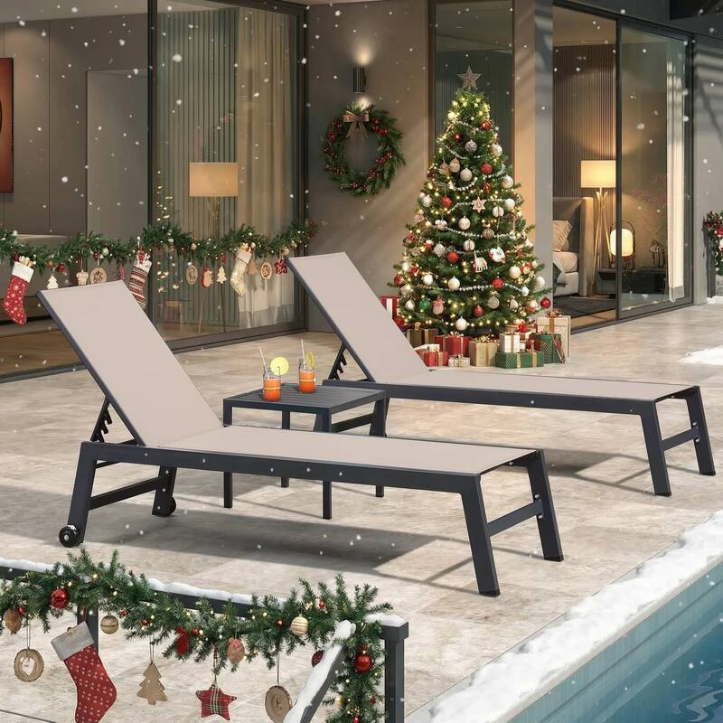 PURPLE LEAF Adjustable Patio Chaise Lounge Set 2 Pieces Lounge Chairs with Wheels and Side Table