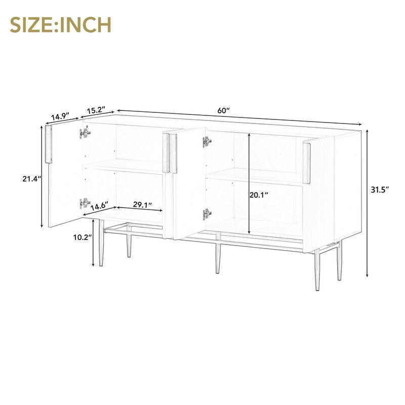 Homy Casa Modern 4-Door Sideboard Buffet Cabinet with Gold Metal Handles