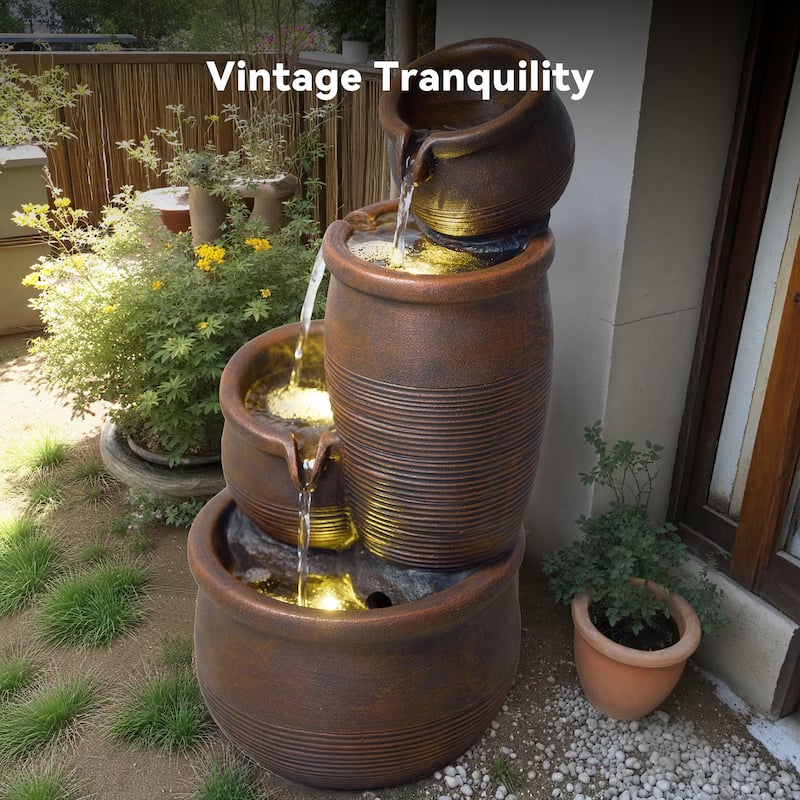 Polyresin Outdoor Hand Crafted Weather Resistant Fountain with LED Lights