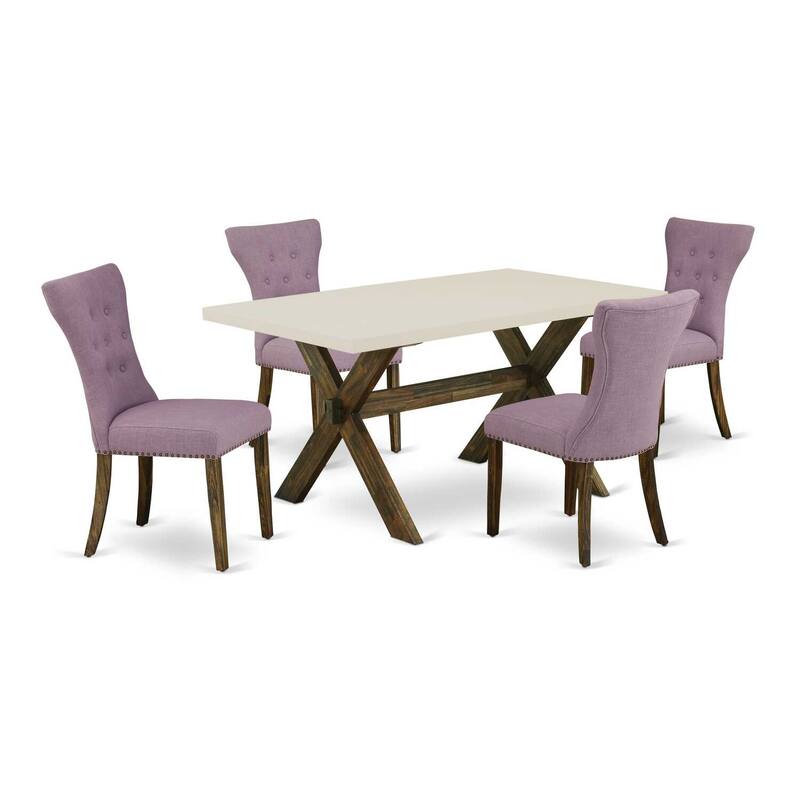 HomeStock 5-Piece Rectangle Distressed Jacobean Finish Solid Wood Top Dining Table with 4-Chairs