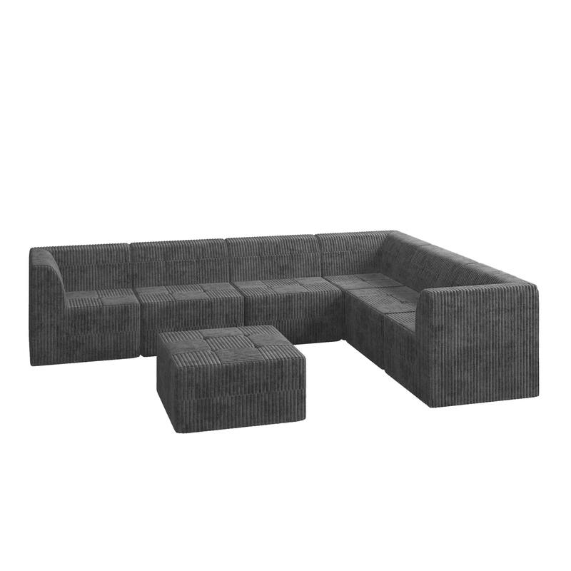 130.32" L-Shaped Corduroy Modular Sectional Sofa with DIY Configuration, and Convertible Sleeper (4/6/7/9-Seater Options)