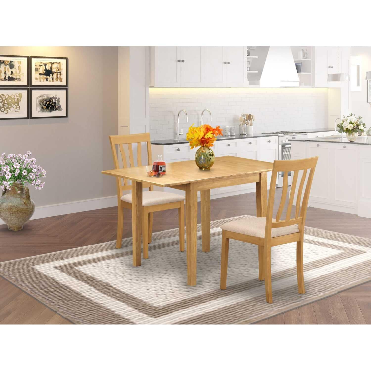HomeStock 3-Piece Natural Brown Oak Finish Solid Wood Top Dining Table Set