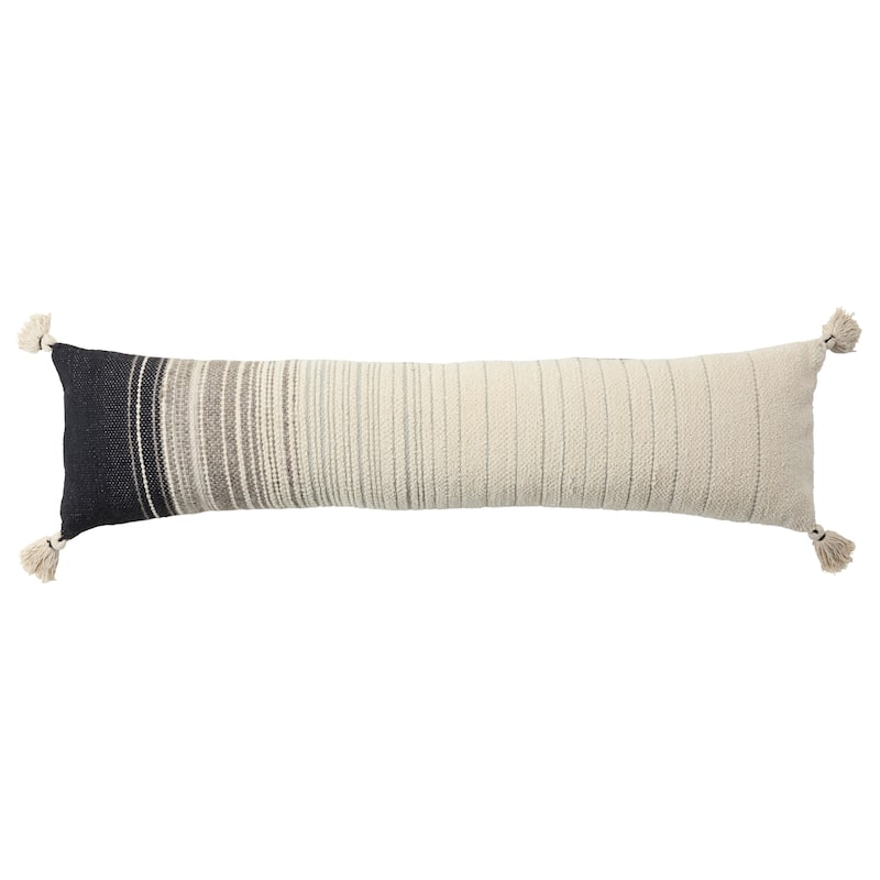 Via Striped Cream/ Black Pillow - 12"X40" Polyester Fill - Cream/Black