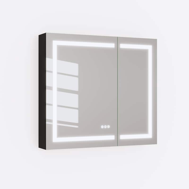Rectangular Aluminum Recessed/Surface Mount Frameless Anti-Fog Medicine Cabinet with Dimmable LED Lights