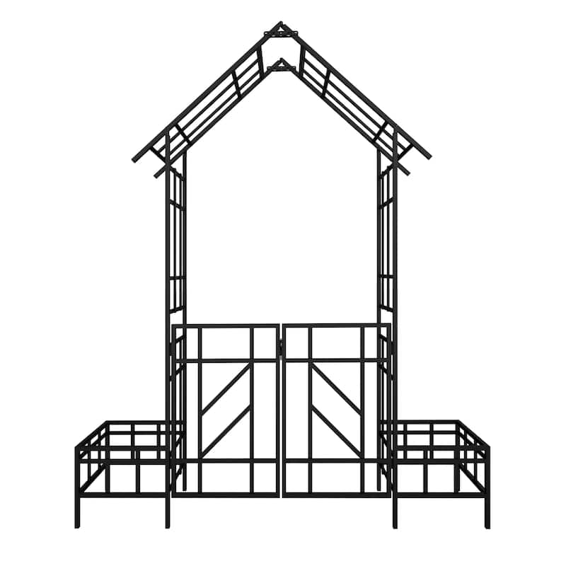 Metal Garden Arch with Bench Turned into Flower Stand Climbing Plants Support Rose Arch Outdoor Black