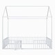 preview thumbnail 5 of 12, White Full Size Metal House Bed with Fence, Roof and Door for Kids, Boys and Girls, Bedroom