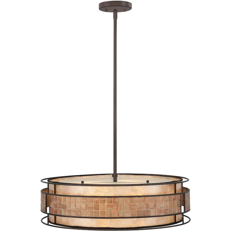 Roseto Jennings 4 Light Drum Pendant with Oyster Mica And Mosaic Tile