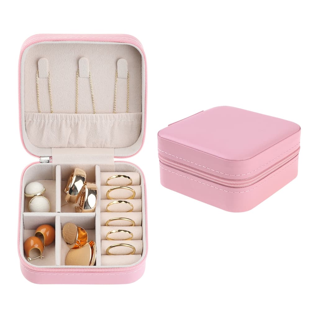 Travel Jewelry Box for Women Girls Birthday Gifts, Small Portable PU Leather Jewelry Organizer Case Storage Holder - 10x10x5cm