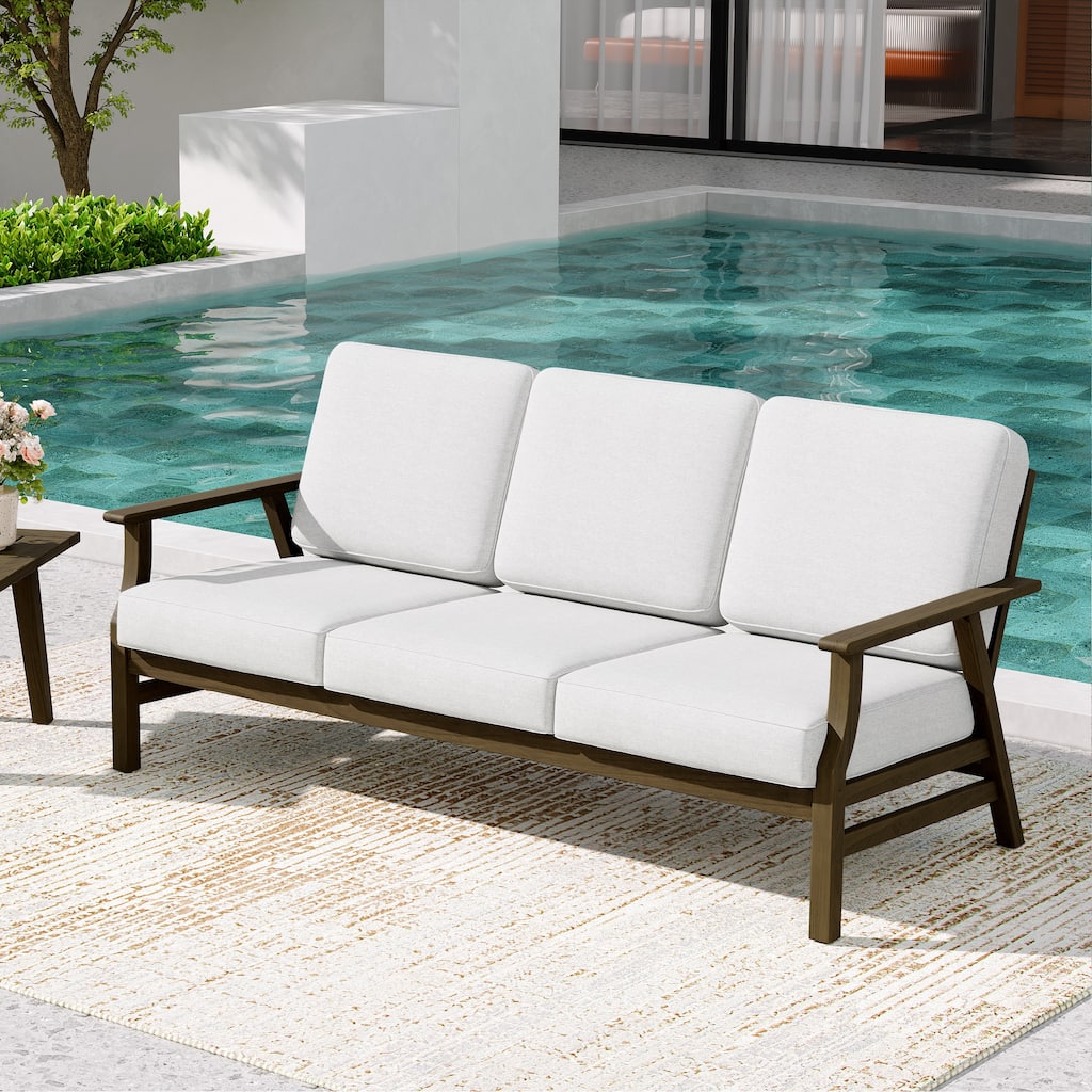 Teak Frame Outdoor Loveseat Daybed with Water-Resistant Cushions.