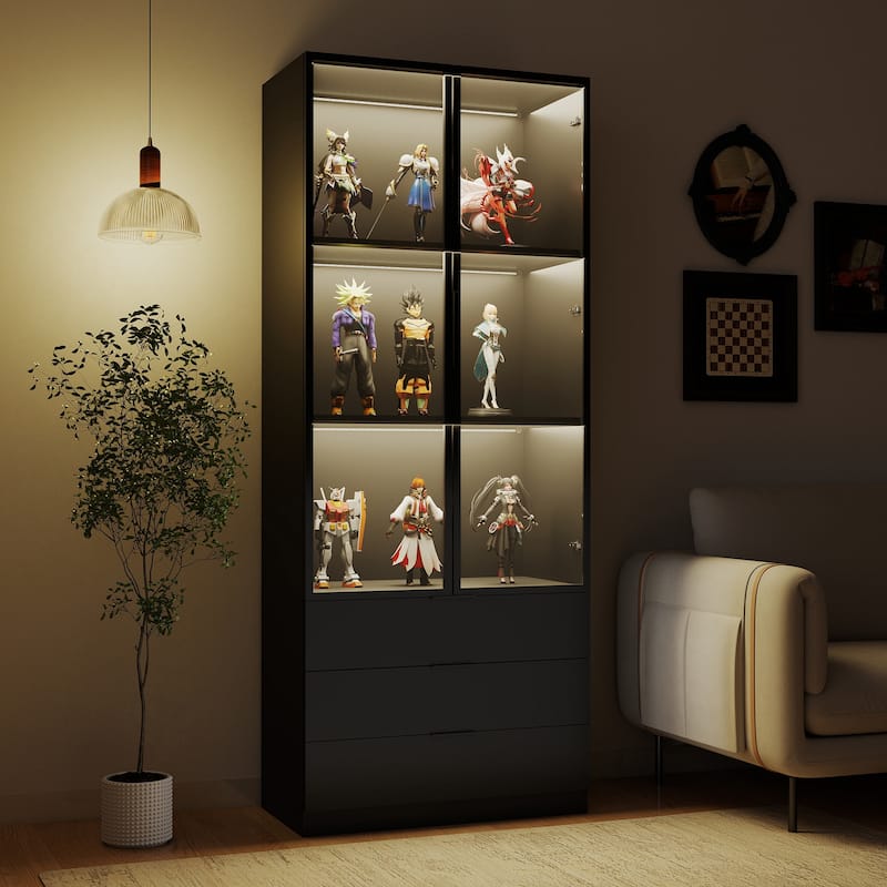 79"Hx31.5"W Lighted Display Cabinet with Glass Doors Bookcase