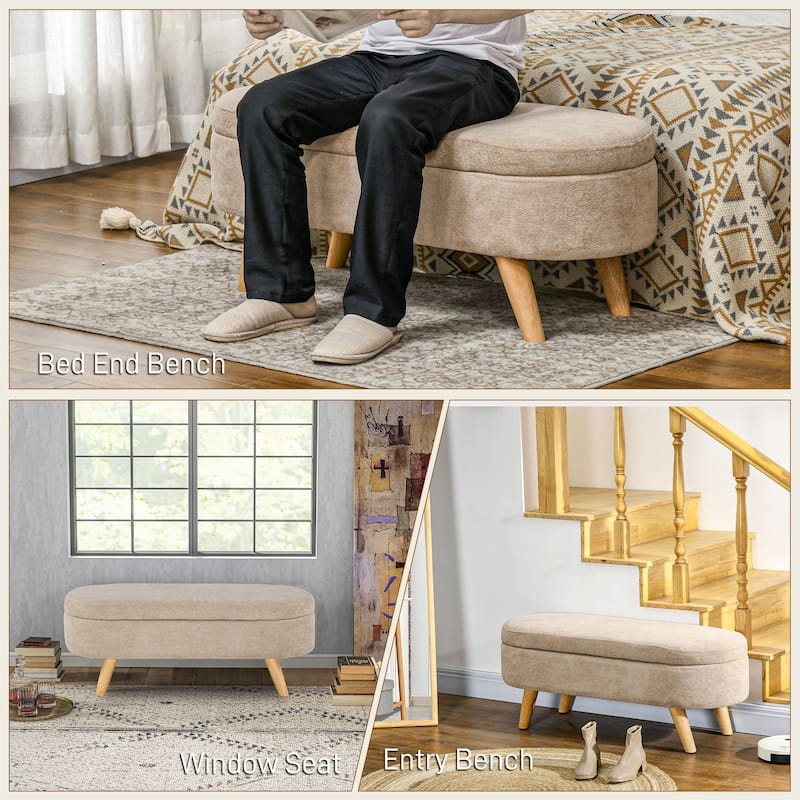 HOMCOM Storage Ottoman Bench, 43.3" Teddy Fleece Upholstered End of Bed Bench with Wood Legs and Padded Seat
