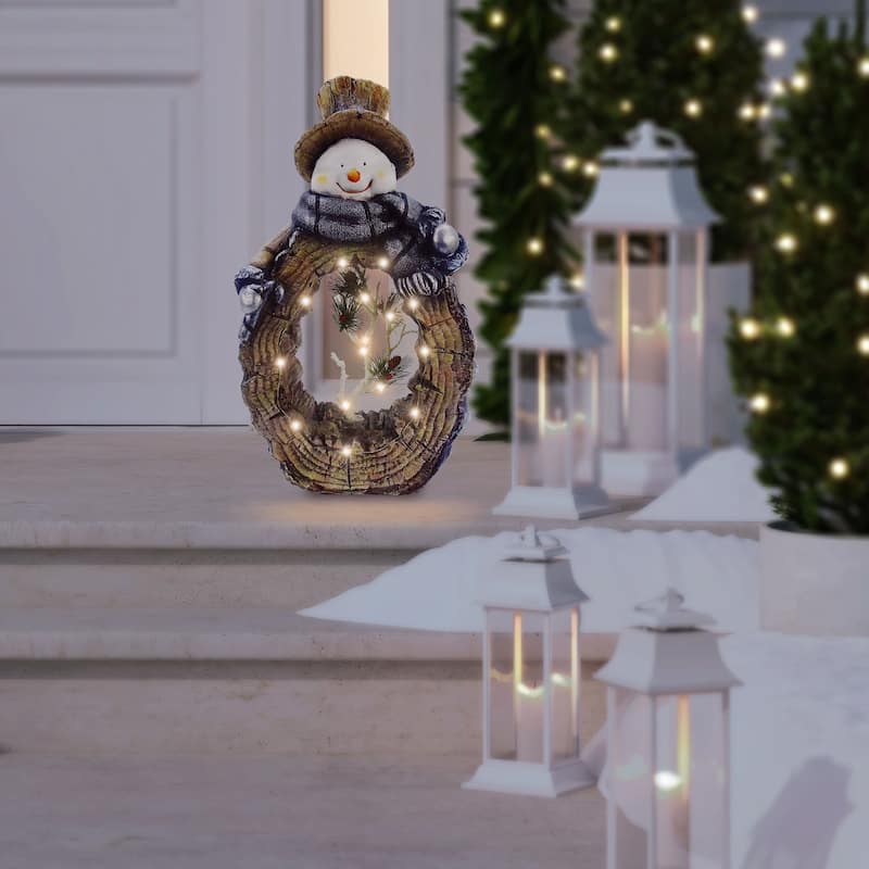 Alpine Corporation 21"H Indoor/Outdoor Christmas Statue with Carved Wood Look and LED Lights