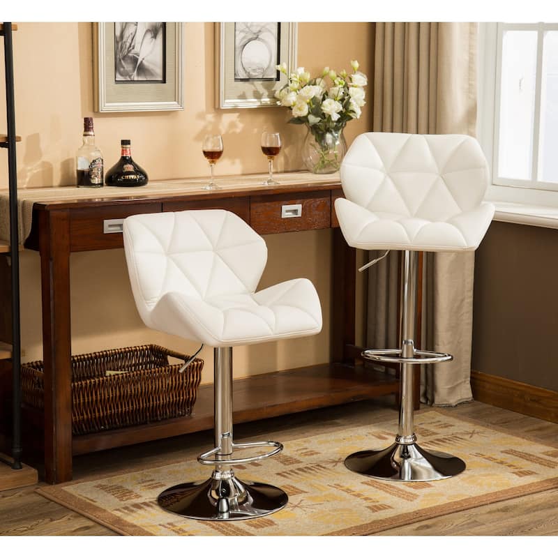 Roundhill Furniture Glasgow Height-adjustable Tufted Faux Leather Bar Stools (Set of 2) - White