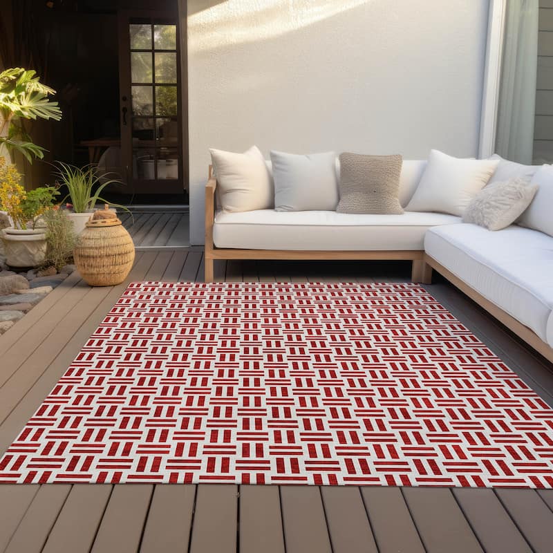 Machine Washable Indoor/ Outdoor Contemporary Basketweave Chantille Rug