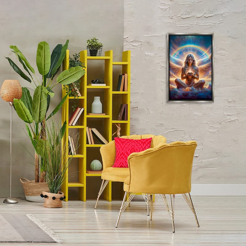 Stupell Enlightened Angel with Tea Framed Floater Canvas Wall Art Design By Spirit of the Rainbow