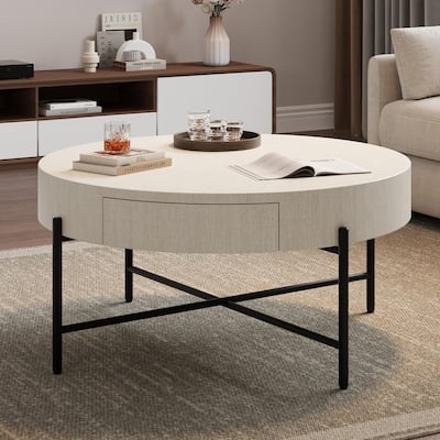 Round Coffee Table with Storage with Drawers Farmhouse Circle Table