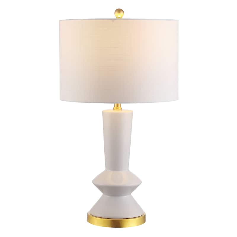 Zhou 27" Ceramic/Iron Contemporary Glam LED Table Lamp, White/Brass Gold by JONATHAN Y