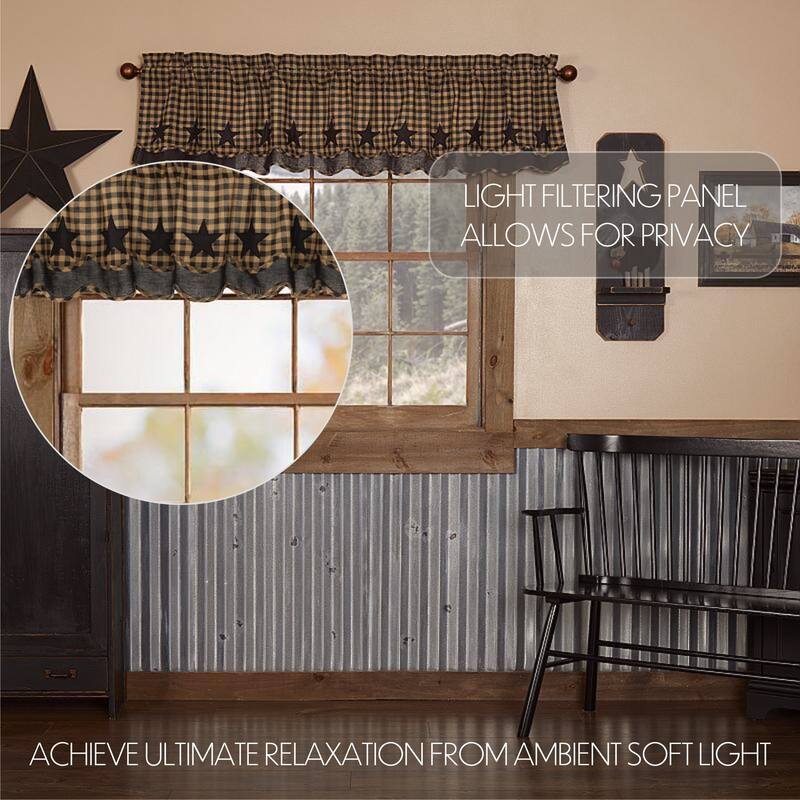 Primitive Kitchen Curtains VHC Star Valance Rod Pocket Cotton Star Appliqued