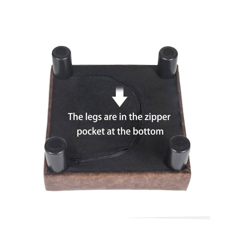 Adeco Distressed Brown Faux Leather Ottoman Footrest Stool