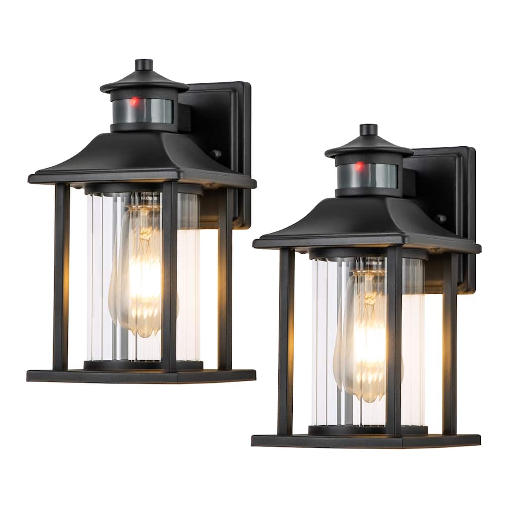 2-Pack Matte Black Motion Sensing and Dusk to Dawn Outdoor Wall Sconce - Matte Black - Matte Black