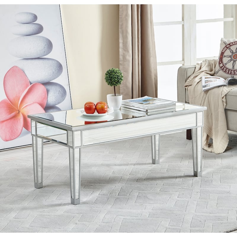 coffee table 40"W x 20"D x 18"H in antique silver paint