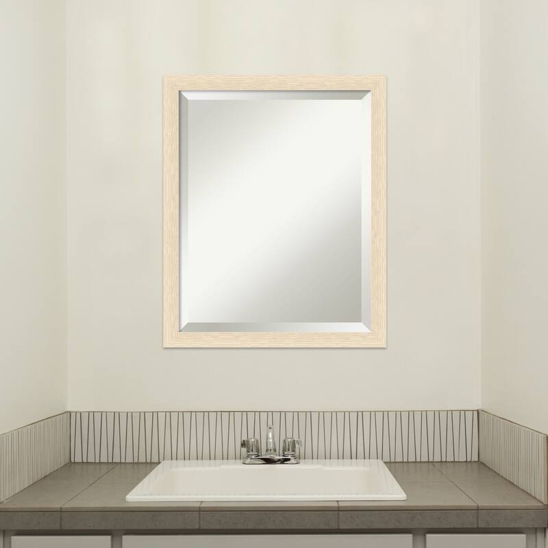 Woodgrain Stripe Beveled Wood Framed Bathroom Vanity Wall Mirror