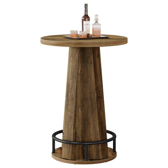 Rustic Wooden High Pub Table, Round Counter Height Bar Table