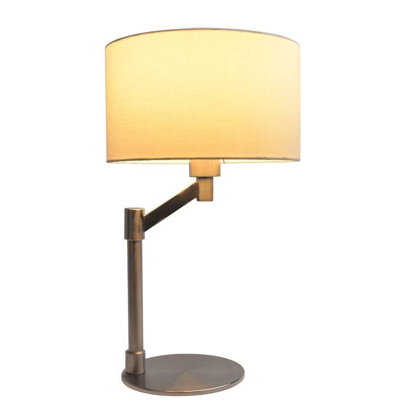 Brushed Nickel Table Lamp with On/Off Switch Curved Metal Base Linen Shade