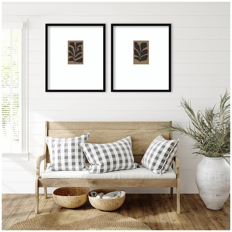 Kate and Laurel Floral Silhouette 01 & 02 2 Piece Framed Wall Art Print Set by Gabrielly Guedes