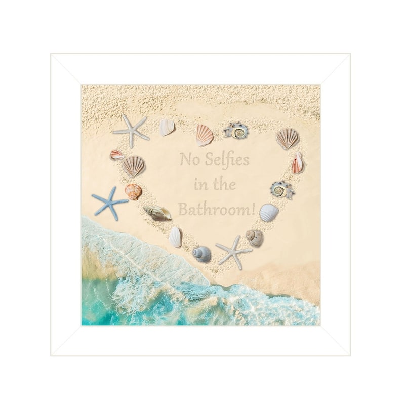 TrendyDecor4U Traditional "No Selfies in the Bathroom - Sea" Framed Print Wall Art