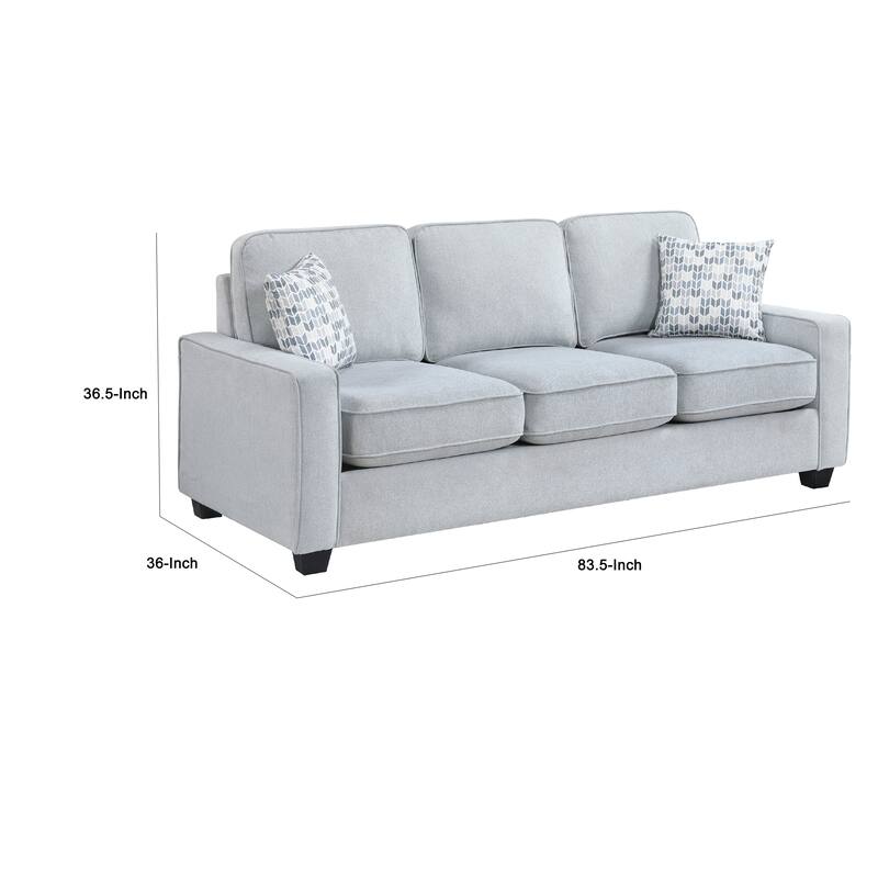 Pery Sofa w 2 Pillows, Reversible Cushions, Light Gray 84 Inch