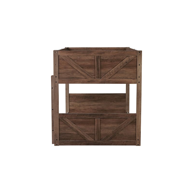 Twin over Twin Bunk Bed with Panelled Headboard and Footboard,Solid Wood Foundation with Safety Guardrails,Built-in ladder