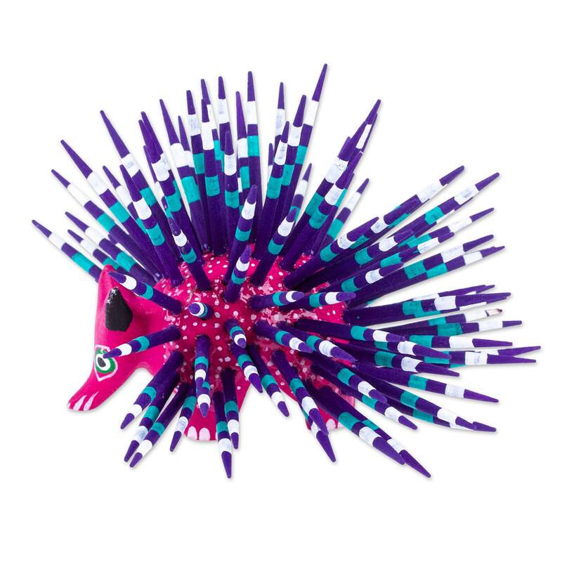 Novica Handmade Cute Porcupine In Fuchsia Wood Alebrije Figurine