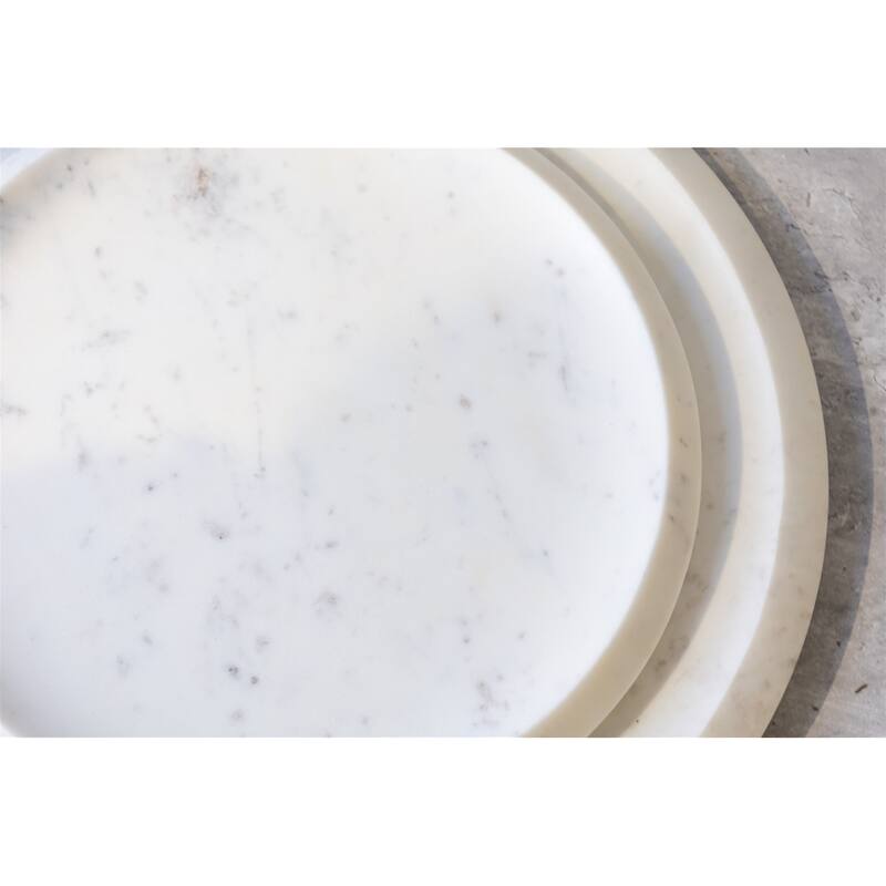 X-Lg. White Marble Round Tray 16"Dia -ST